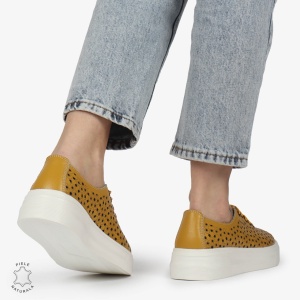 Pantofi Casual dama din Piele naturala PERFORATI USORI CU SIRET LF1341 MUSTAR - Img 2