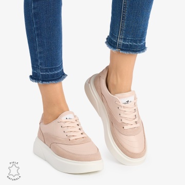Pantofi casual dama piele naturala si piele naturala intoarsa LF0872 ROZ