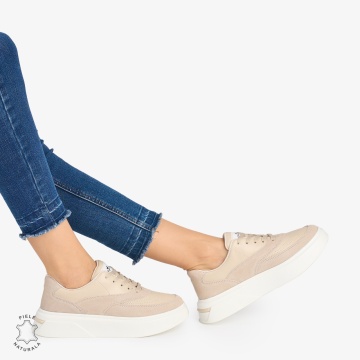 Pantofi casual dama piele naturala si piele naturala intoarsa LF0872 BEJ - Img 3