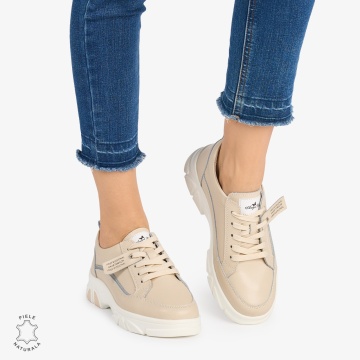 Pantofi Casual de dama din Piele Naturala COMODE CU MODEL LF1218 BEJ