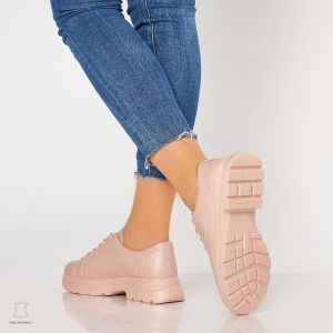 Pantofi casual de dama din piele naturala cu talpa aderenta LF0010 Roz - Img 3