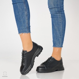Pantofi casual de dama din piele naturala cu talpa aderenta LF0010 Negru - Img 2