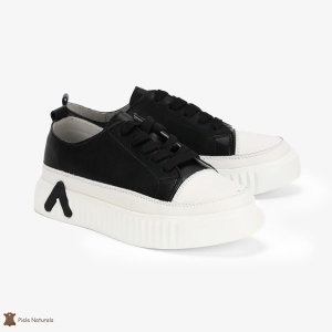 Pantofi Casual de dama din Piele naturala cu talpa groasa LF0489 NEGRU CU ALB - Img 3