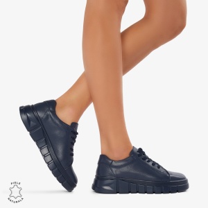 Pantofi Casual de dama din Piele naturala cu talpa groasa LF0491 NAVY