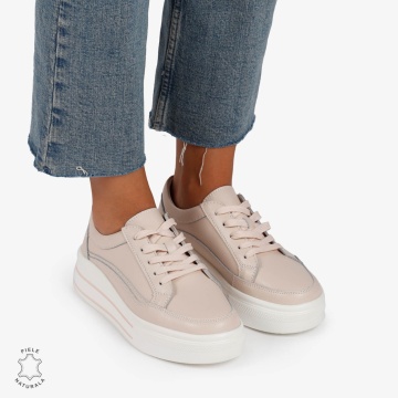 Pantofi Casual de dama din Piele Naturala cu talpa inalta si Dungi LF1203 Roz