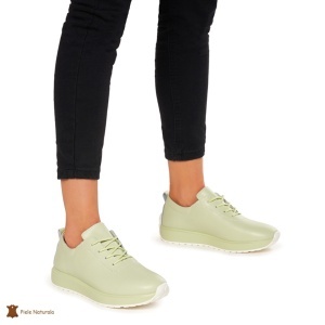 Pantofi casual de dama din piele naturala cu talpa plata LF0024 VERDE