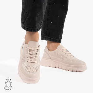 PANTOFI CASUAL DE DAMA DIN PIELE NATURALA LF0767 ROZ - Img 2