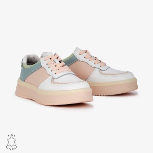 Pantofi Casual de dama din Piele naturala Multicolor cu design special LF0519 ALB CU ROZ