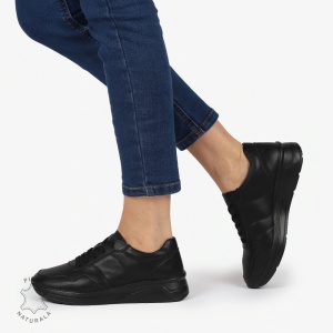 PANTOFI CASUAL Piele Naturala CU INCHIDERE SIRET SI MODEL PE TALPA LF1303 NEGRU