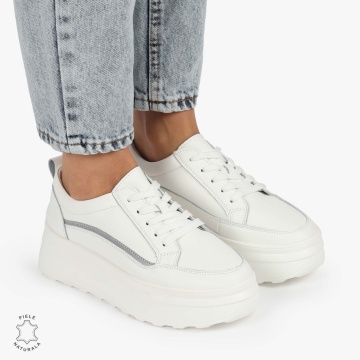 Pantofi CASUAL PIELE NATURALA dunga decorativa cu talpa inalta LF1261 White