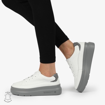 Pantofi CASUAL PIELE NATURALA LF1271 ALB CU GRI - Img 2
