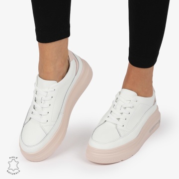 Pantofi CASUAL PIELE NATURALA LF1271 Alb cu Roz