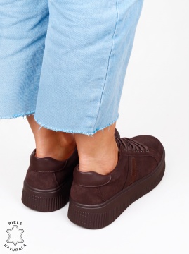 Pantofi casual sport din piele naturală întoarsă LF1811 CAFENIU - Img 3