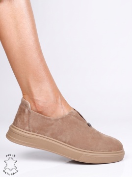 Pantofi damă slip-on din piele naturală întoarsă, model casual modern CRL1817 khaki