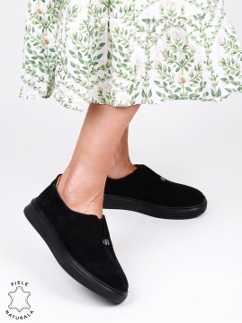 Pantofi damă slip-on din piele naturală întoarsă, model casual modern CRL1817 negru - Img 2