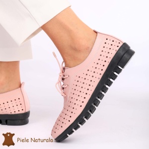 Pantofi Perforati dama din Piele Naturala cu mici perforatii LF0188 ROZ - Img 3