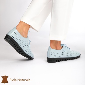Pantofi Perforati dama din Piele Naturala cu mici perforatii LF0188 ALBASTRU - Img 4