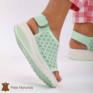 Pantofi Perforati dama din Piele Naturala cu talpa inalta LF0187 VERDE