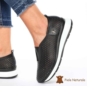 Pantofi Perforati Dama Piele naturală LF0098 NEGRU