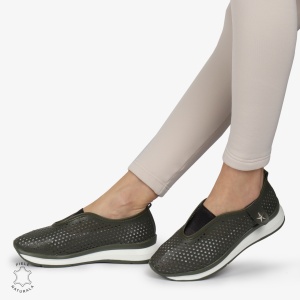 Pantofi Perforati Dama Piele naturală LF0098 VERDE INCHIS - Img 4