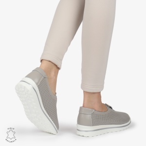 Pantofi Perforati Dama Piele naturală LF0104 GRI - Img 2