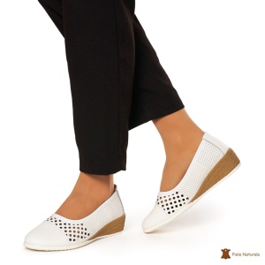 Pantofi Perforati Dama Piele Naturala Slip-on LF0077 ALB