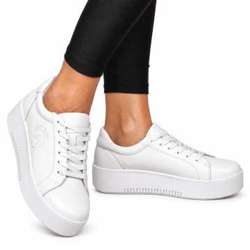 Pantofii casual piele naturala CU SIRET LF1455 ALB