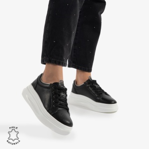 Pantofii casual piele naturala LF0763 NEGRU