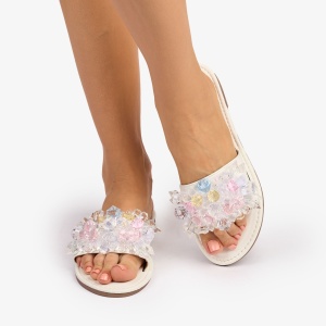 PAPUCI dama din Piele ECOLOGICA cu pietre cristaline colorate LF1081 CULOARE: Alb - Img 3