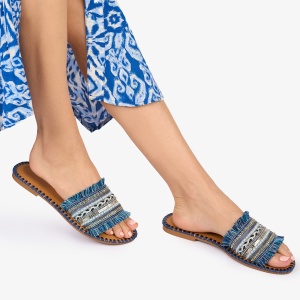 PAPUCI dama Piele ECOLOGICA CU strasuri stil Mexican LF1013 Culoare: ALBASTRU - Img 2