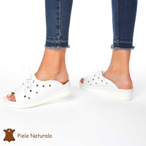 Papuci din Piele Naturala LF0203 Alb
