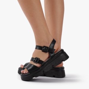 Sandale dama din Piele Ecologica cu talpa inalta LF0823 Negru