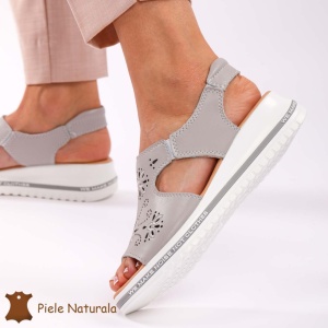 Sandale dama din Piele Naturala cu talpa Inalta LF0195 GRI
