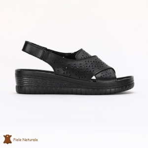 Sandale dama din Piele Naturala cu talpa inalta LF0205 NEGRU