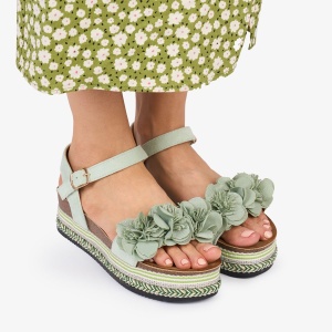 SANDALE Dama DIN TEXTIL CU MODEL DIN FLORI SI STRASURI LF1019 Culoare: VERDE