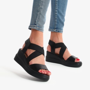 SANDALE DIN PIELE ECOLOGICA CU PLATFORMA LF0735 Negru