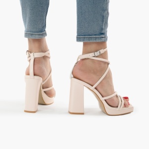 SANDALE ELEGANTE DIN PIELE ECOLOGICA CU MODEL SI TOC GROS LF0734 BEJ - Img 2