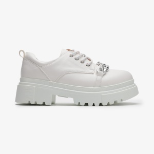 SNEAKERS dama din Piele Ecologica Lacuita cu Accesoriu Argintiu LF0718 ALB - Img 4