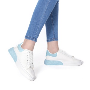 SNEAKERS Dama din Piele Ecologica LF0129 Alb cu Albastru
