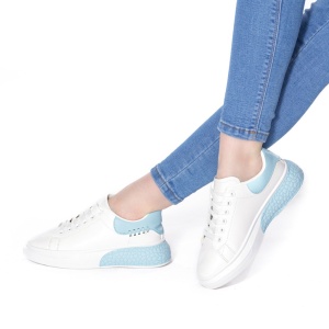 SNEAKERS Dama din Piele Ecologica LF0129 Alb cu Albastru - Img 5