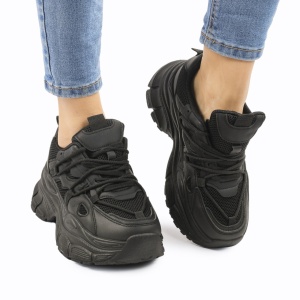 SNEAKERS din PIELE ECOLOGICA cu talpa inalta LF0962 CULOARE: Negru - Img 2