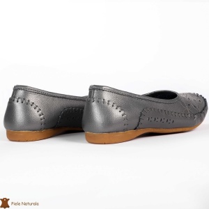 Balerini dama din Piele Naturala cu mici perforatii LF0180 PEWTER - Img 3