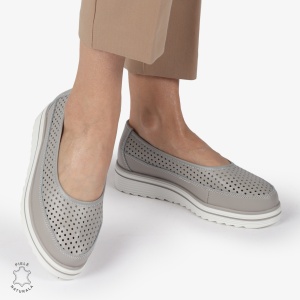 Balerini dama din Piele Naturala cu talpa groasa LF0172 GRI
