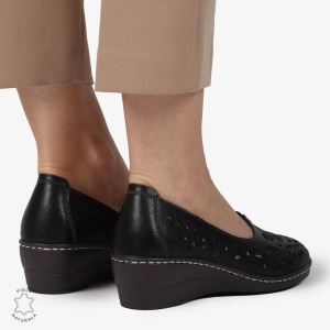 BALERINI dama din Piele naturala PERFORATA SLIP-ON CU TOC MIC LF1362 NEGRU - Img 2