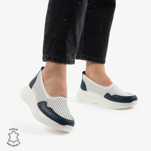 Balerini Dama Piele naturală LF0103 ALB CU BEUMARIN