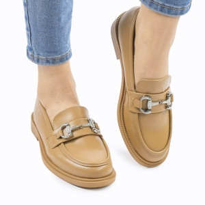 Mocasini DAMA din PIELE ECOLOGICA CU ARGINTIU LF0966 CULOARE: KHAKI
