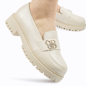 Mocasini DAMA din PIELE ECOLOGICA cu detaliu Auriu LF0963 CULOARE: Bej