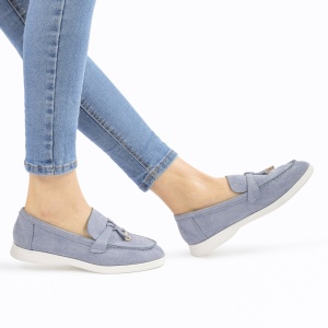 Mocasini DAMA din PIELE ECOLOGICA INTOARSA cu detaliu auriu LF0958 CULOARE: Albastru - Img 3
