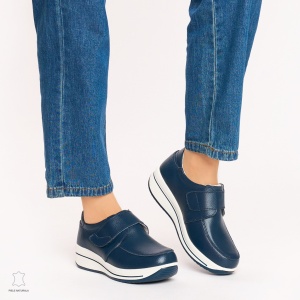 Mocasini dama din piele naturala cu talpa groasa LF0004 NAVY