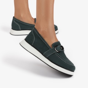 Mocasini dama din Piele Naturala Intoarsa LF0840 VERDE INCHIS